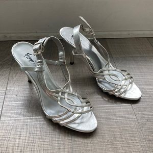 Strappy silver kitten heel